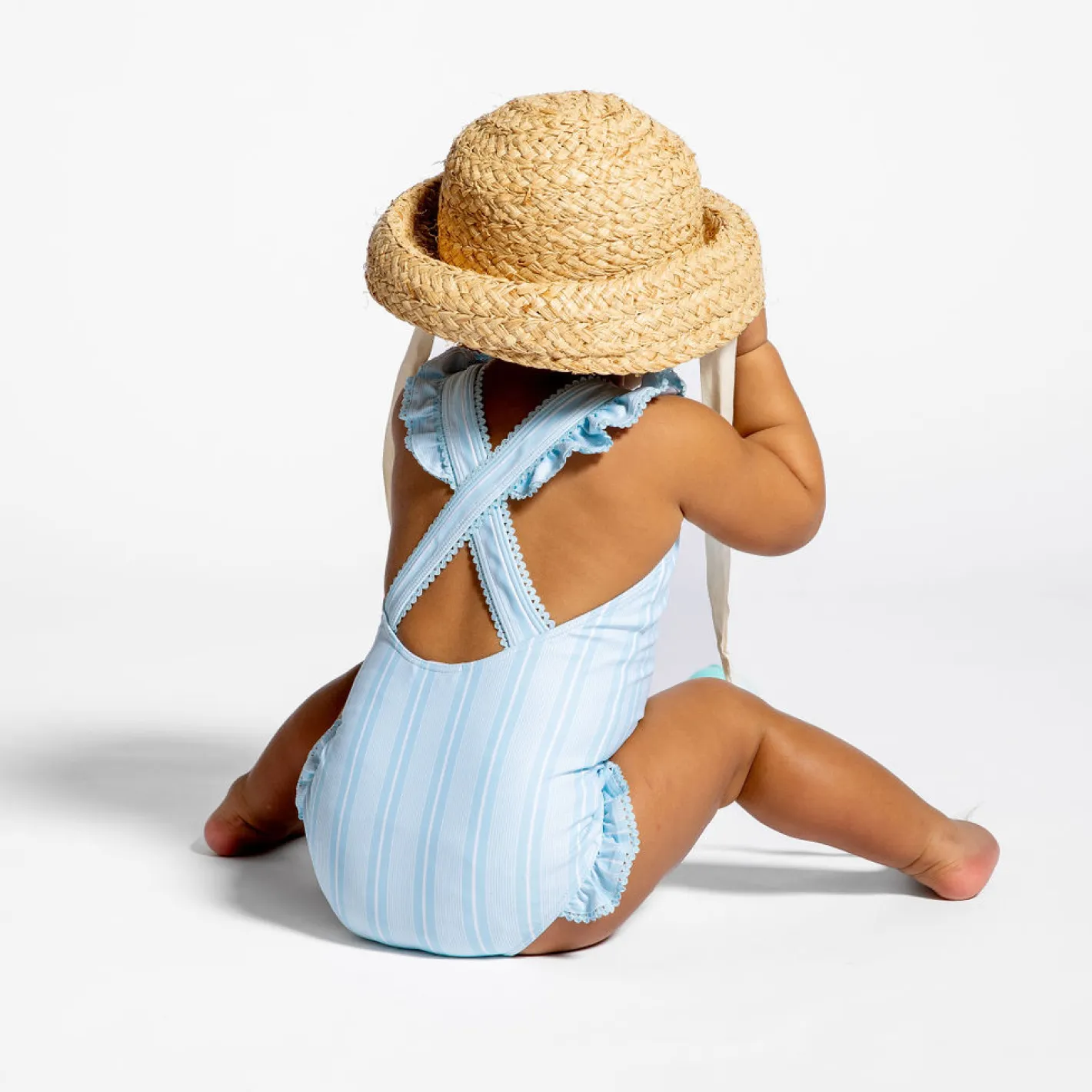 girls pacific blue stripe crossover one piece sold by minnow product image thumbnail 5