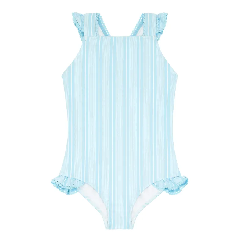 girls pacific blue stripe crossover one piece sold by minnow