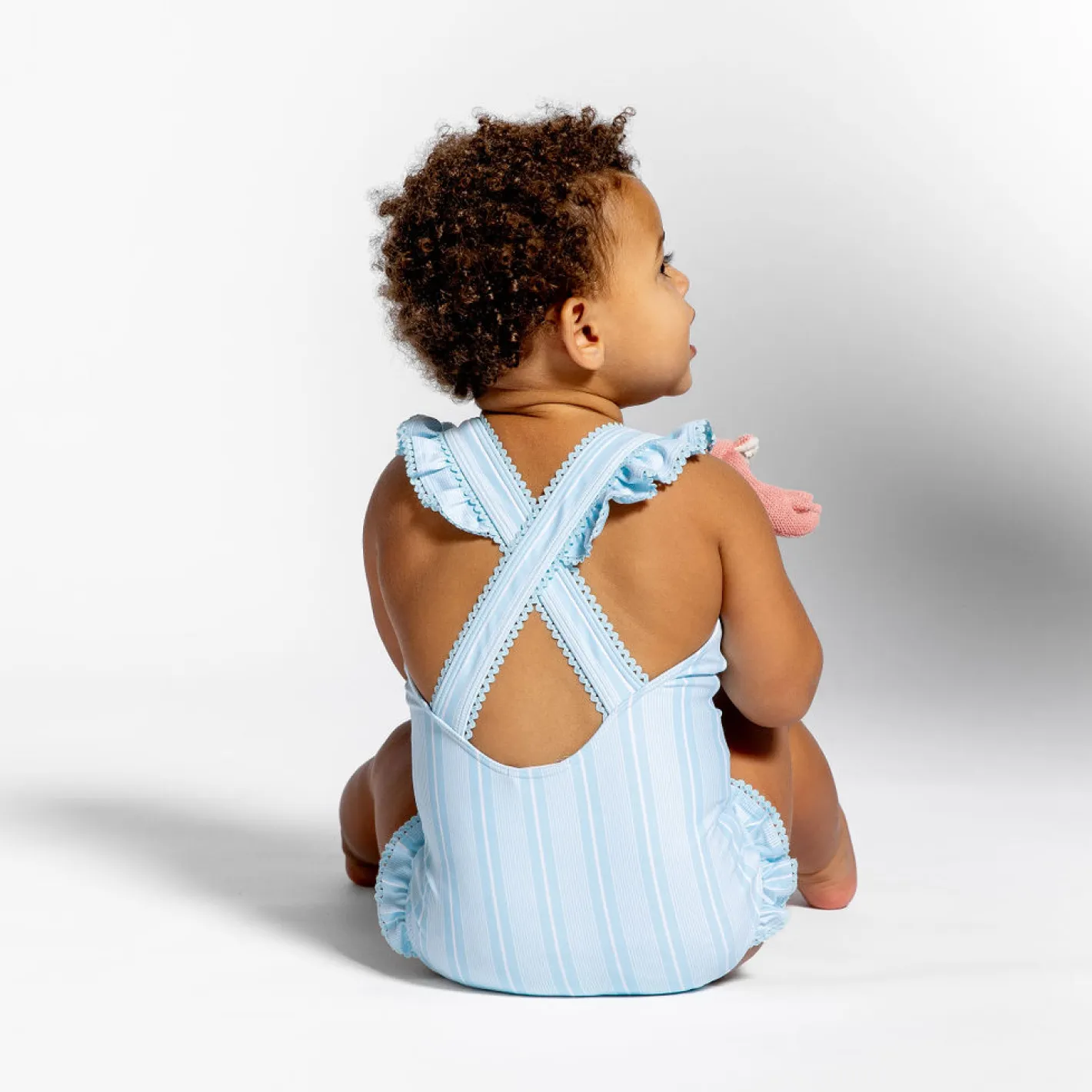 girls pacific blue stripe crossover one piece sold by minnow product image thumbnail 3