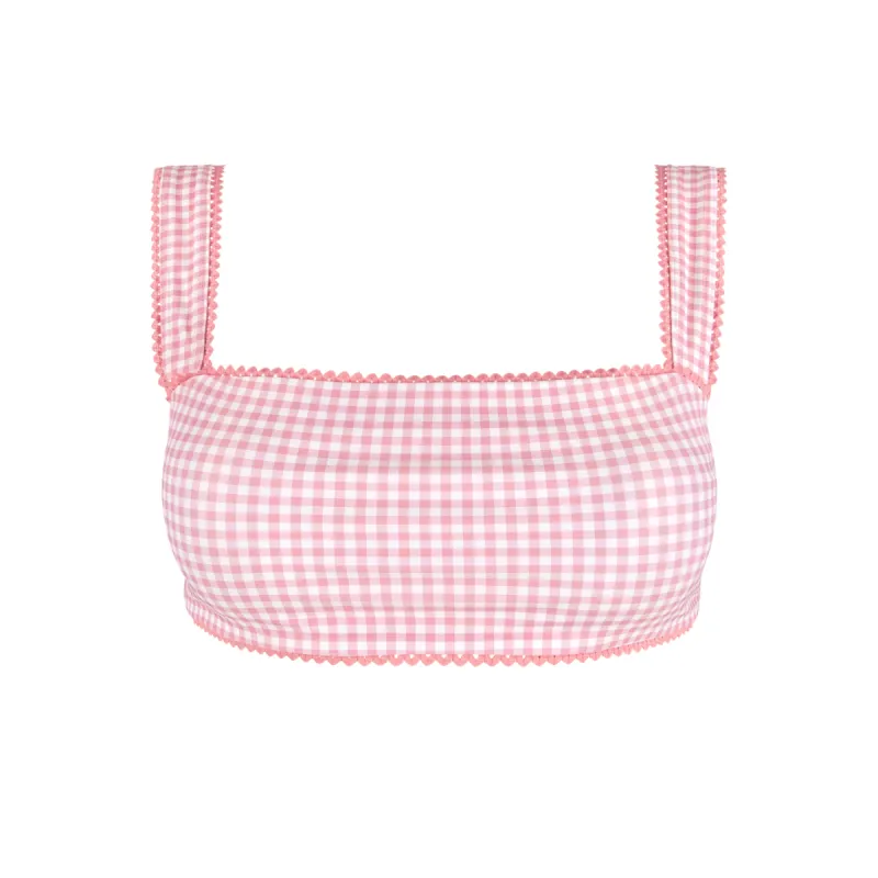 women's pink guava gingham bandeau bikini top sold by minnow