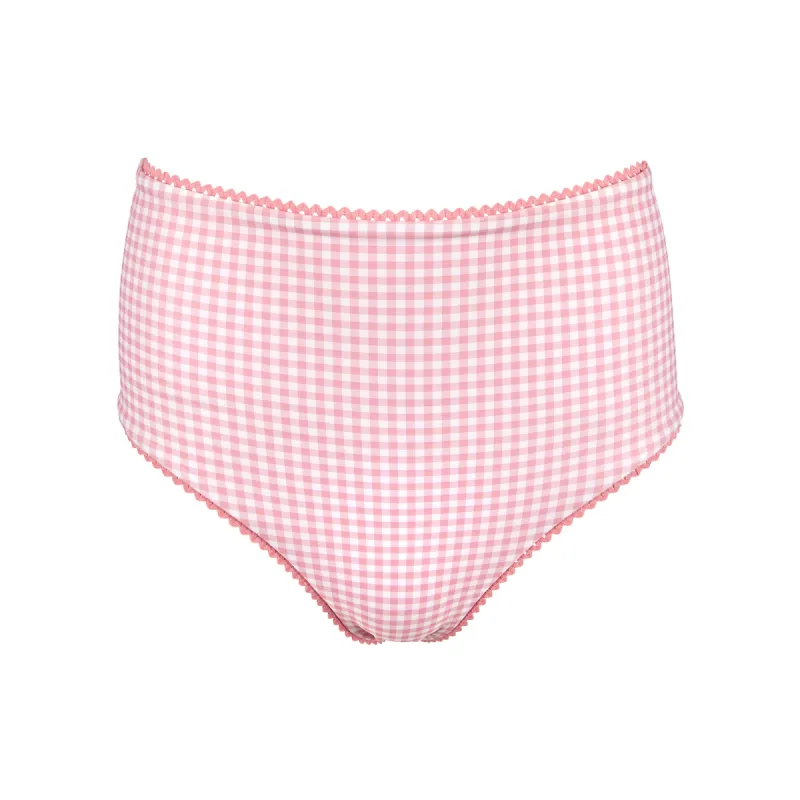 women's pink guava gingham high waist bikini bottom sold by minnow