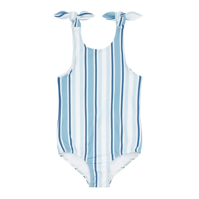 girls freshwater stripe tie-knot one piece sold by minnow