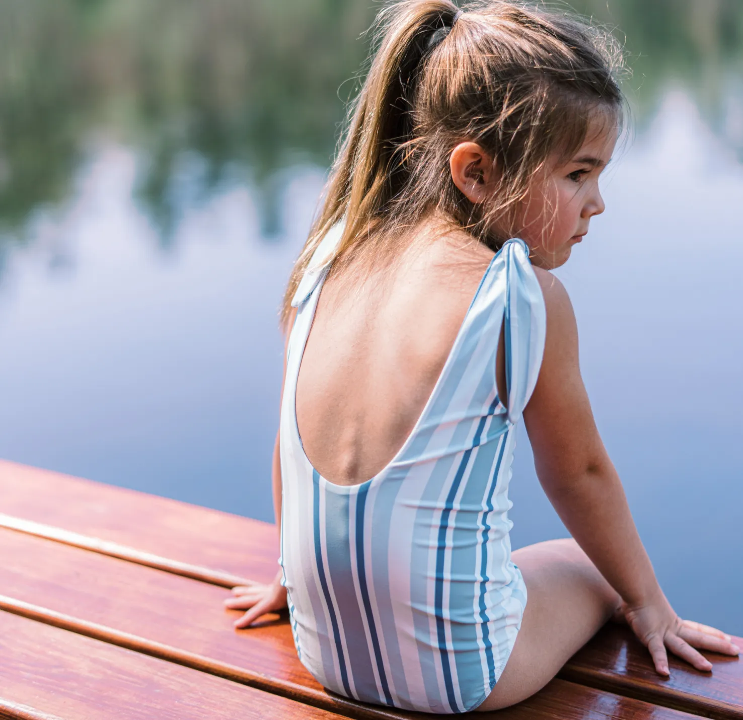 girls freshwater stripe tie-knot one piece sold by minnow product image thumbnail 3