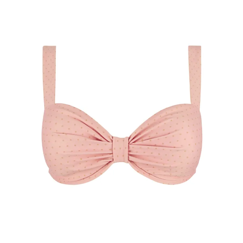 women's camellia pink dot gathered bikini top sold by minnow