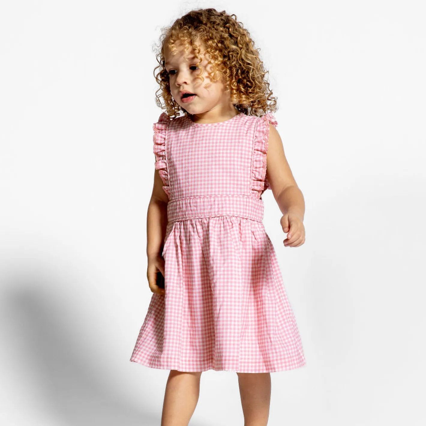 girls pink guava gingham pinafore dress sold by minnow product image thumbnail 4