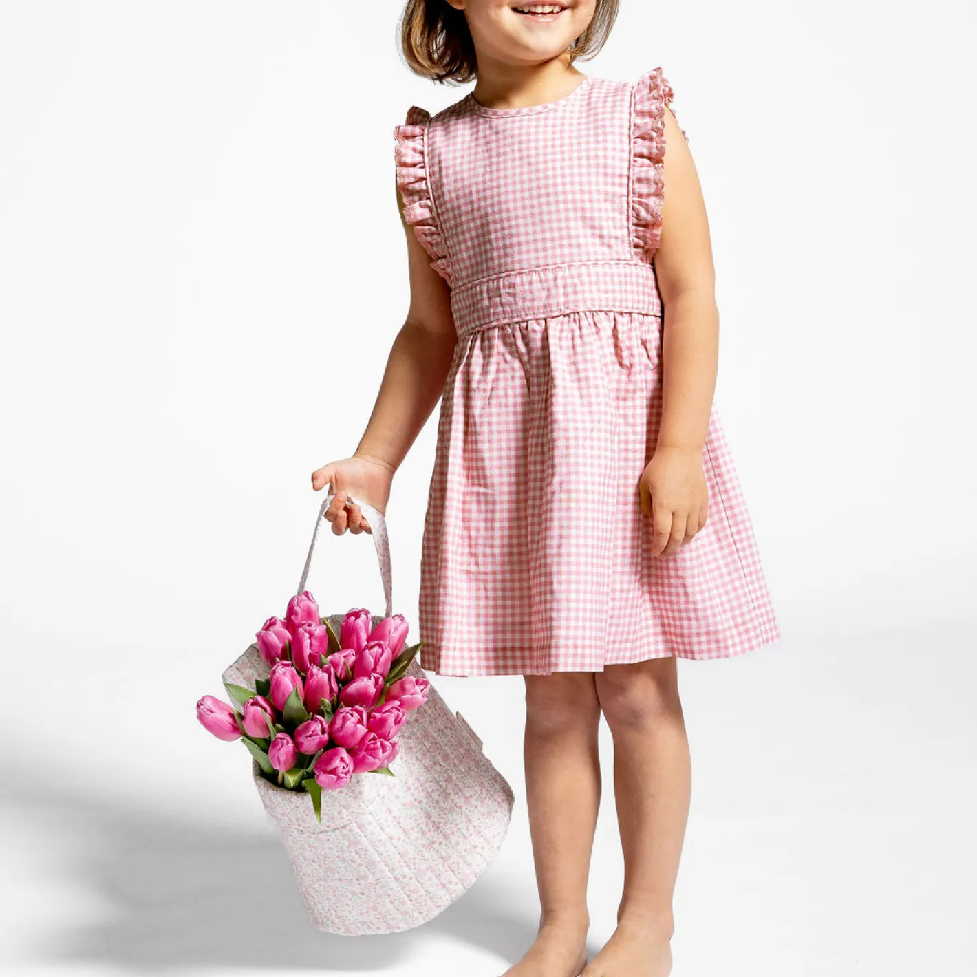 girls pink guava gingham pinafore dress sold by minnow product image thumbnail 3