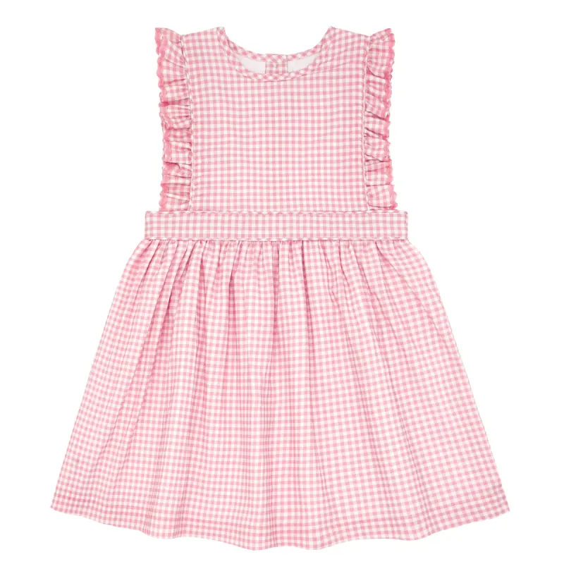 girls pink guava gingham pinafore dress sold by minnow