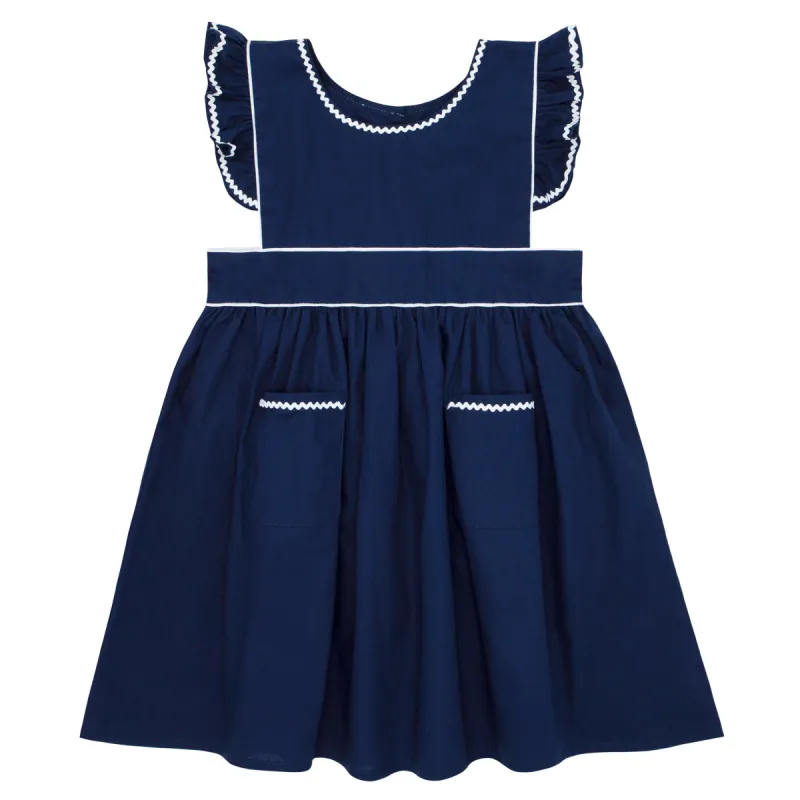 girls navy ruffle sleeve dress sold by minnow