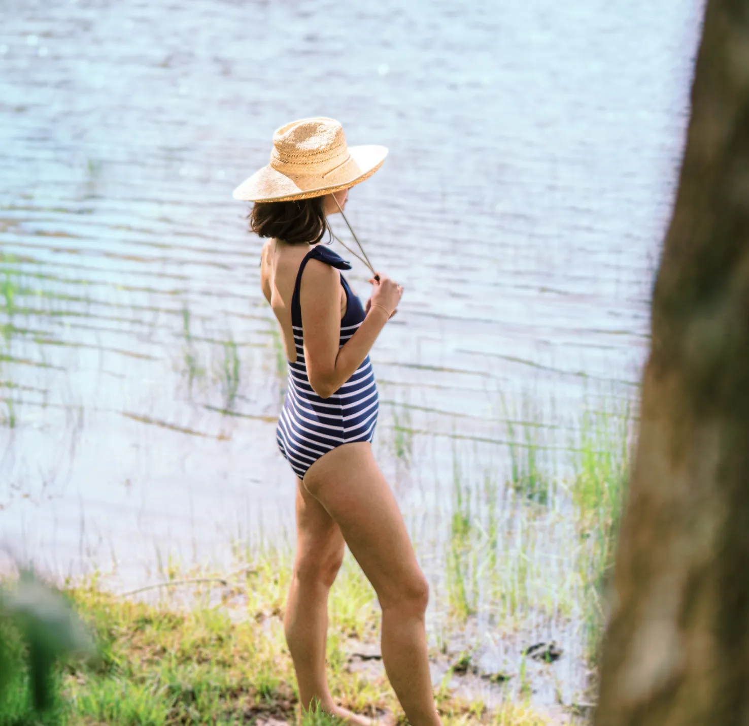 women's navy breton stripe tie-knot one piece sold by minnow product image thumbnail 3