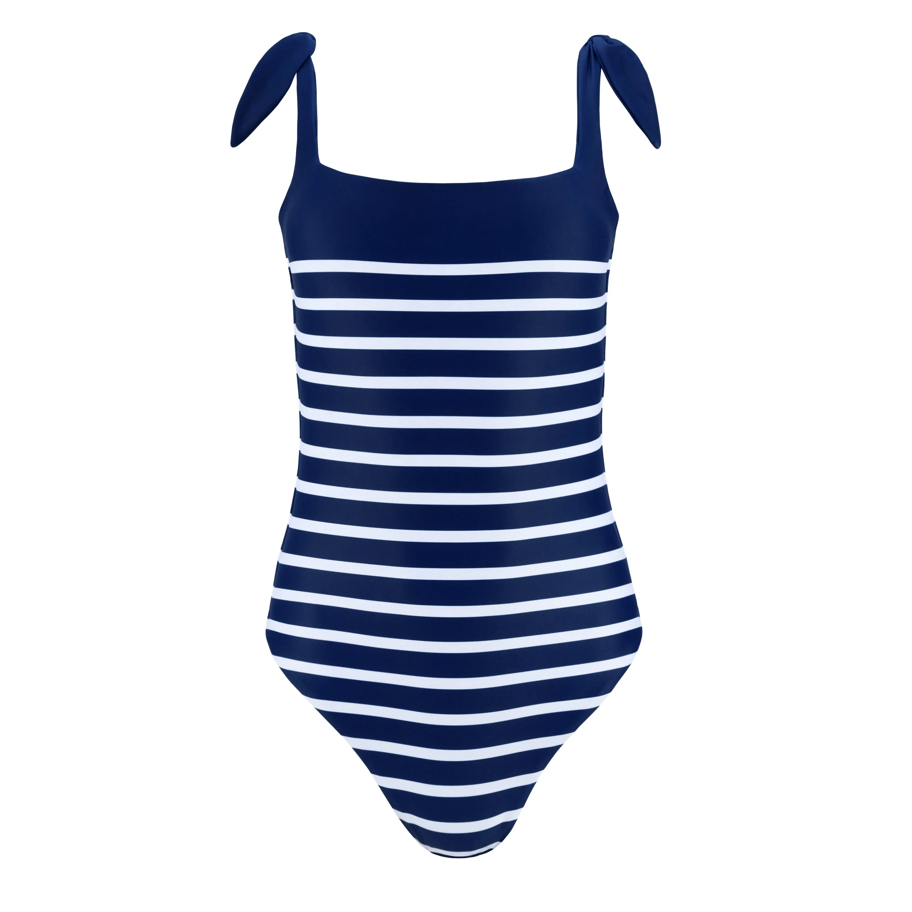 women's navy breton stripe tie-knot one piece sold by minnow