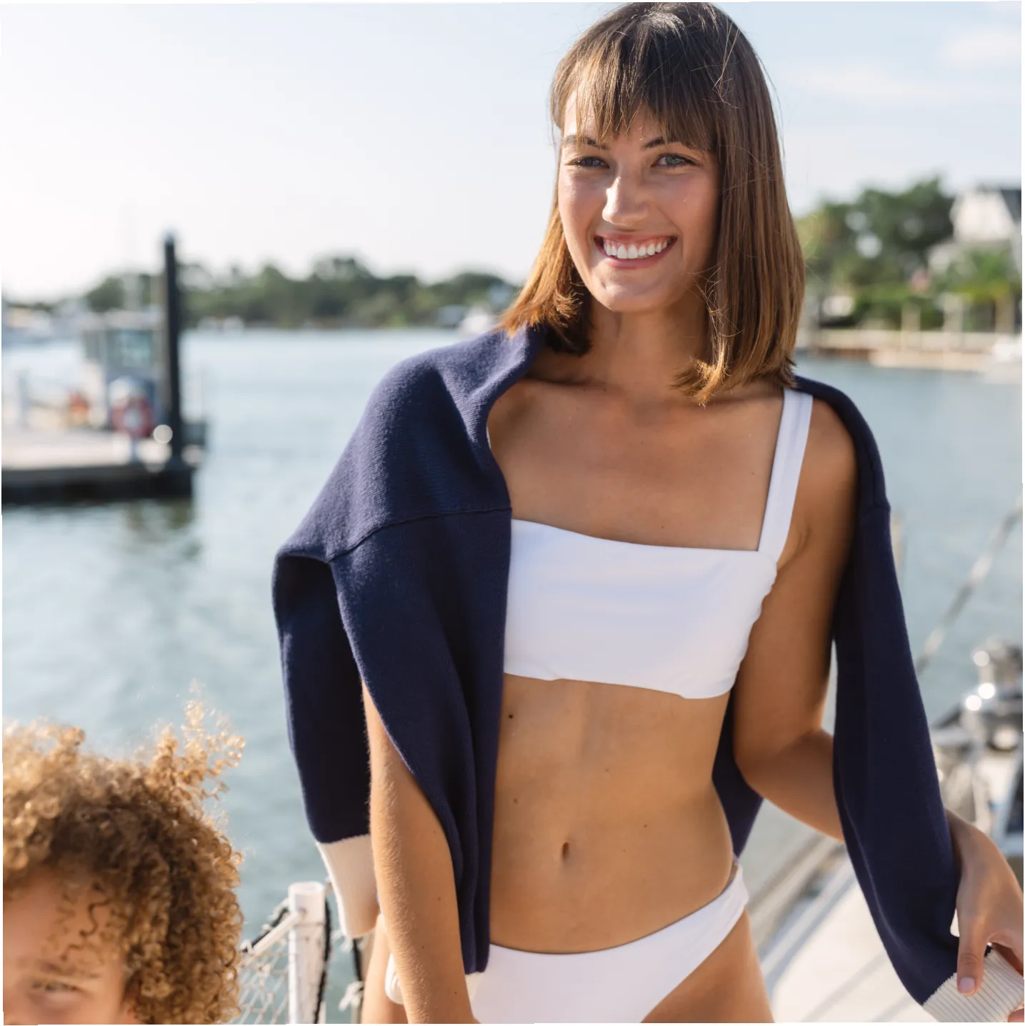 women's navy with cream trim knit sweater sold by minnow product image thumbnail 3