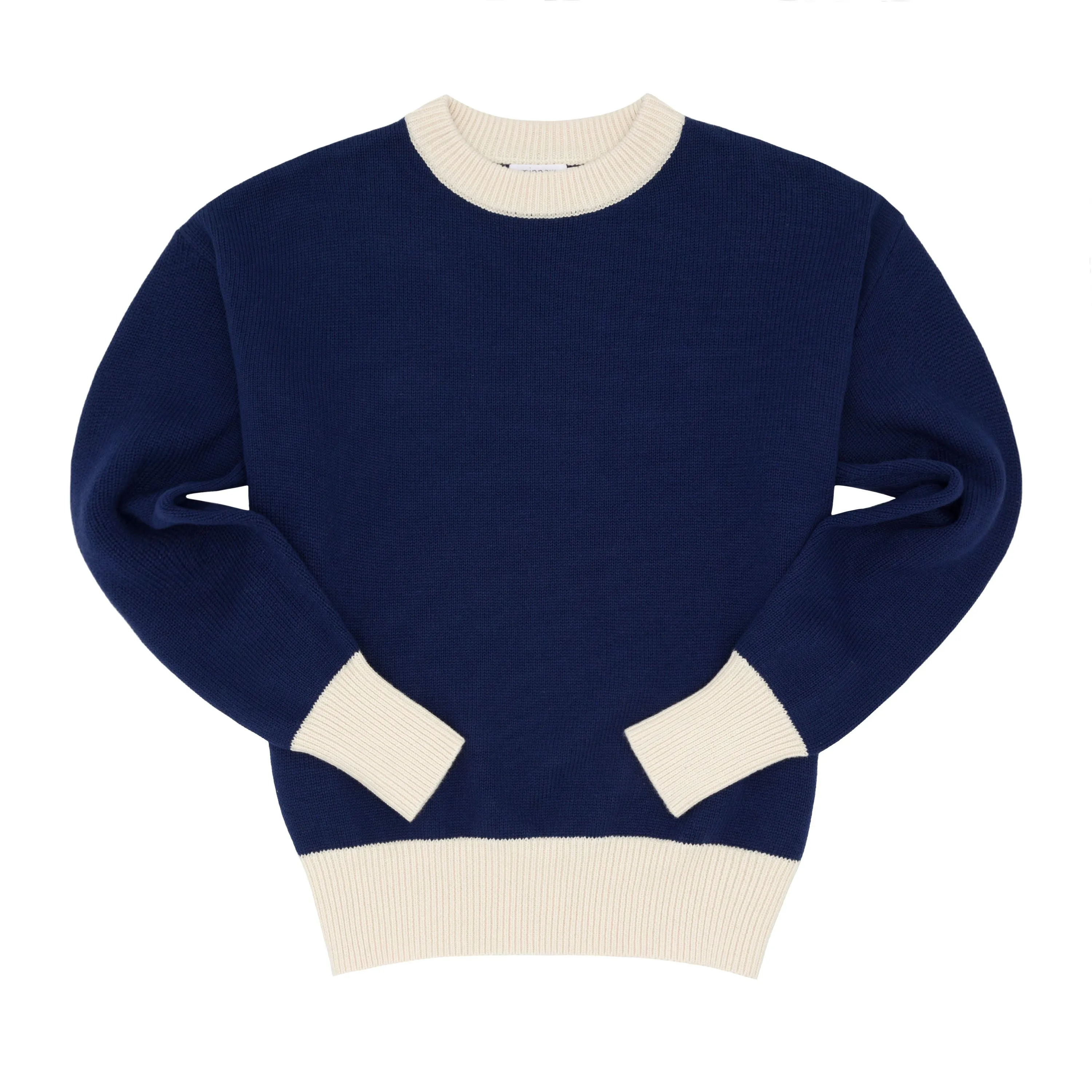 women's navy with cream trim knit sweater sold by minnow