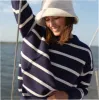women's navy and cream wide stripe knit sweater sold by minnow