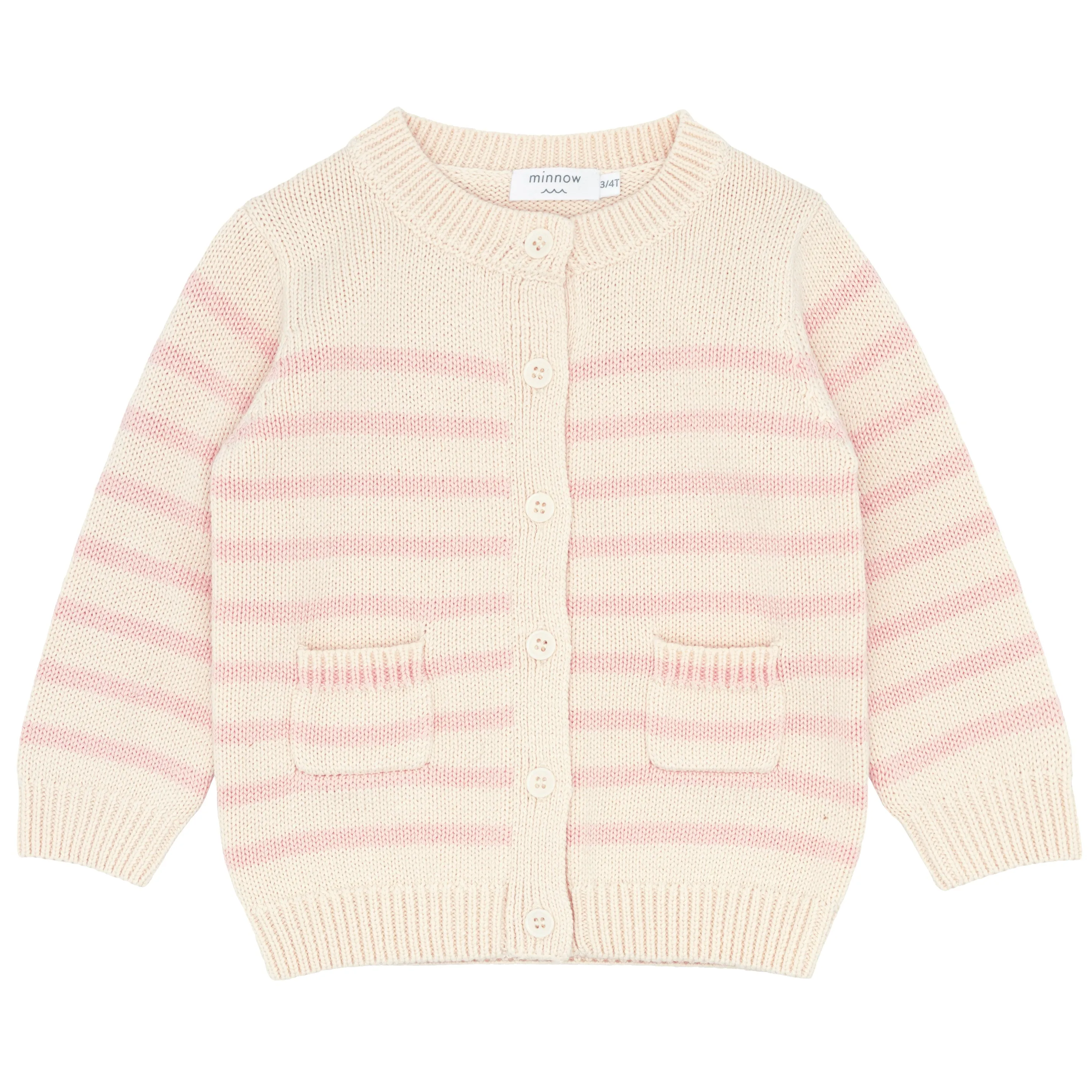 unisex cream and pink stripe cardigan sold by minnow