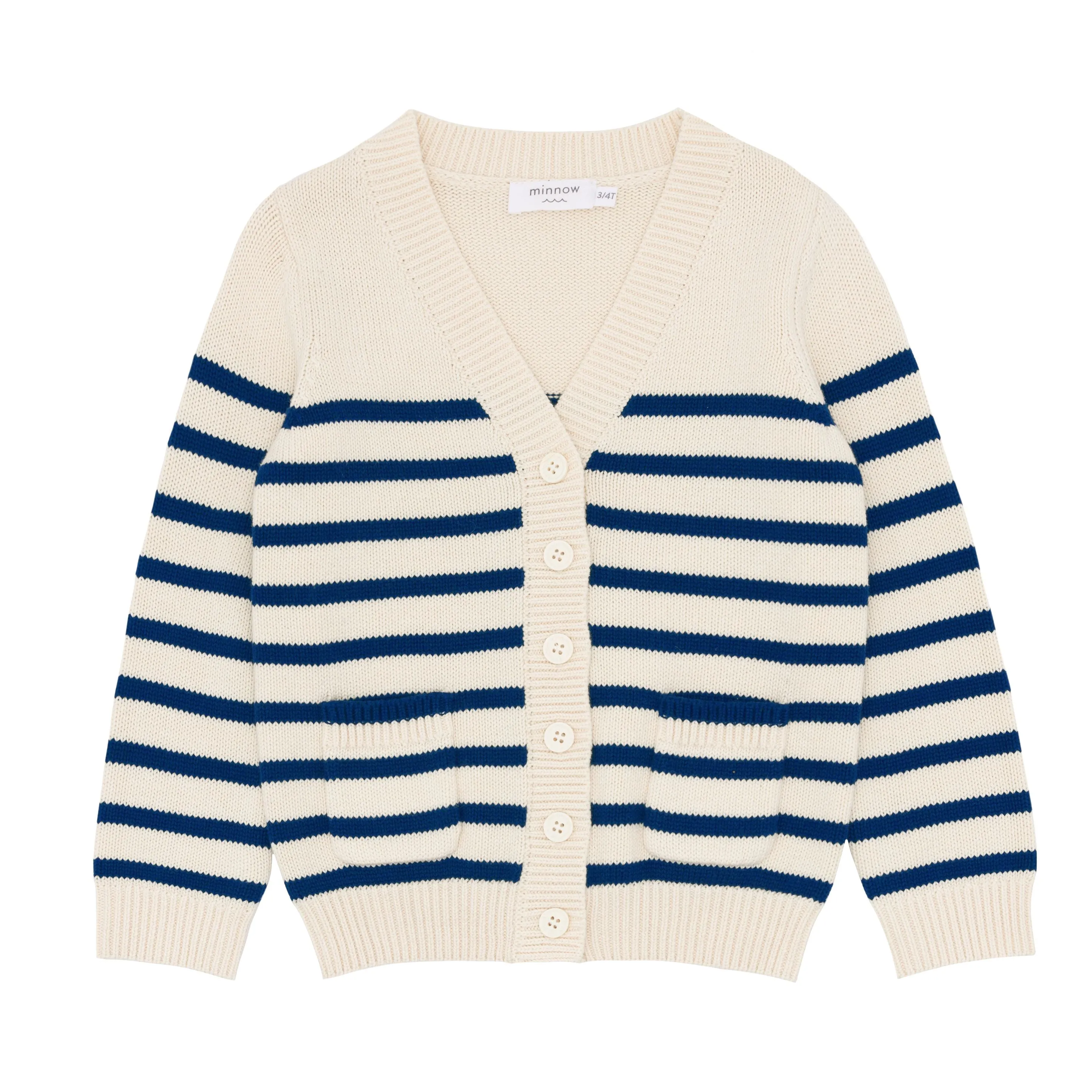 unisex breton stripe v-neck knit cardigan sold by minnow