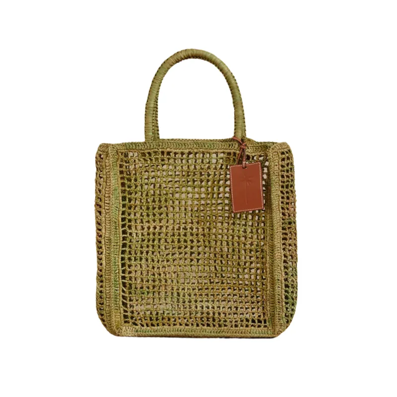 manebi kaki raffia net bag sold by minnow