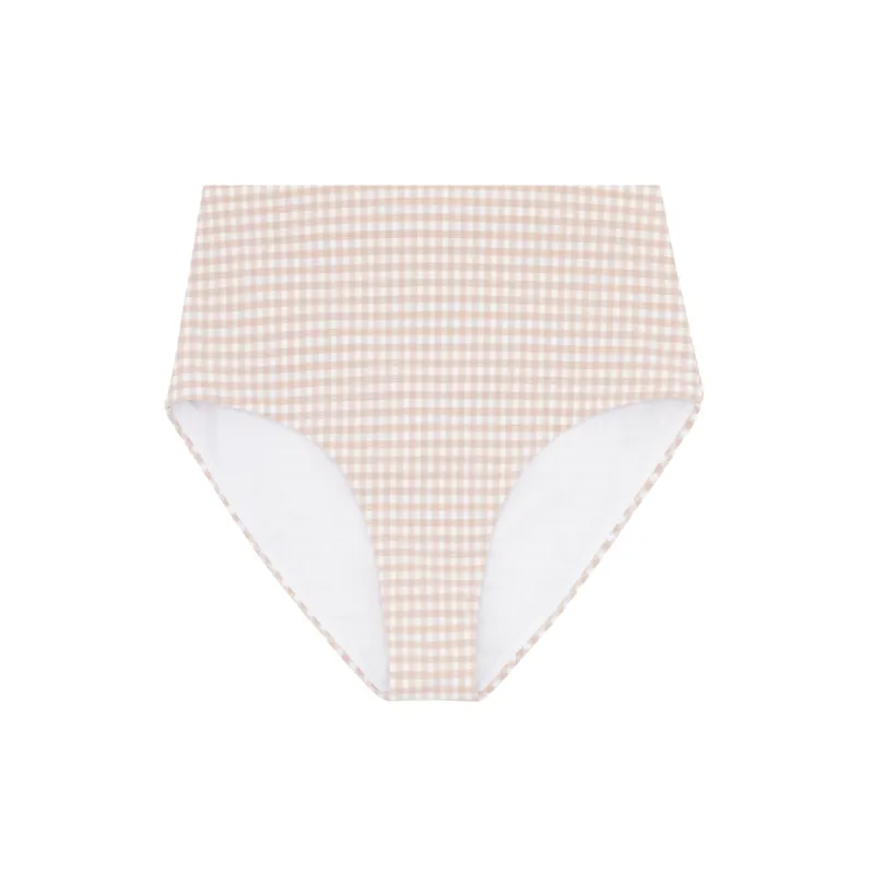 women's brown crinkle gingham high waist bikini bottom sold by minnow
