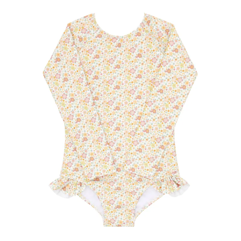 girls marigold floral rashguard one piece sold by minnow
