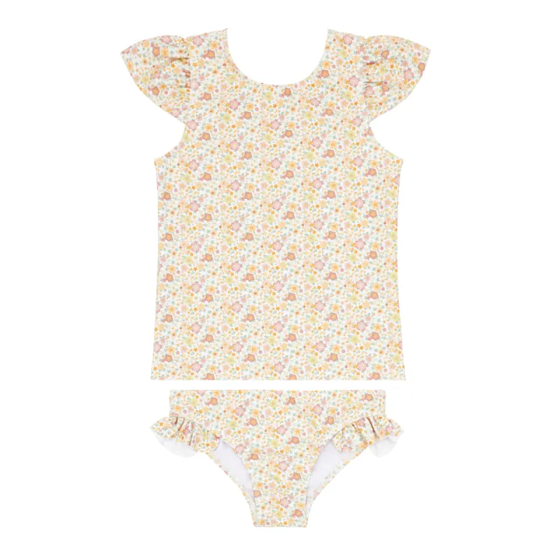 girls marigold floral ruffle cap sleeve rashguard set sold by minnow