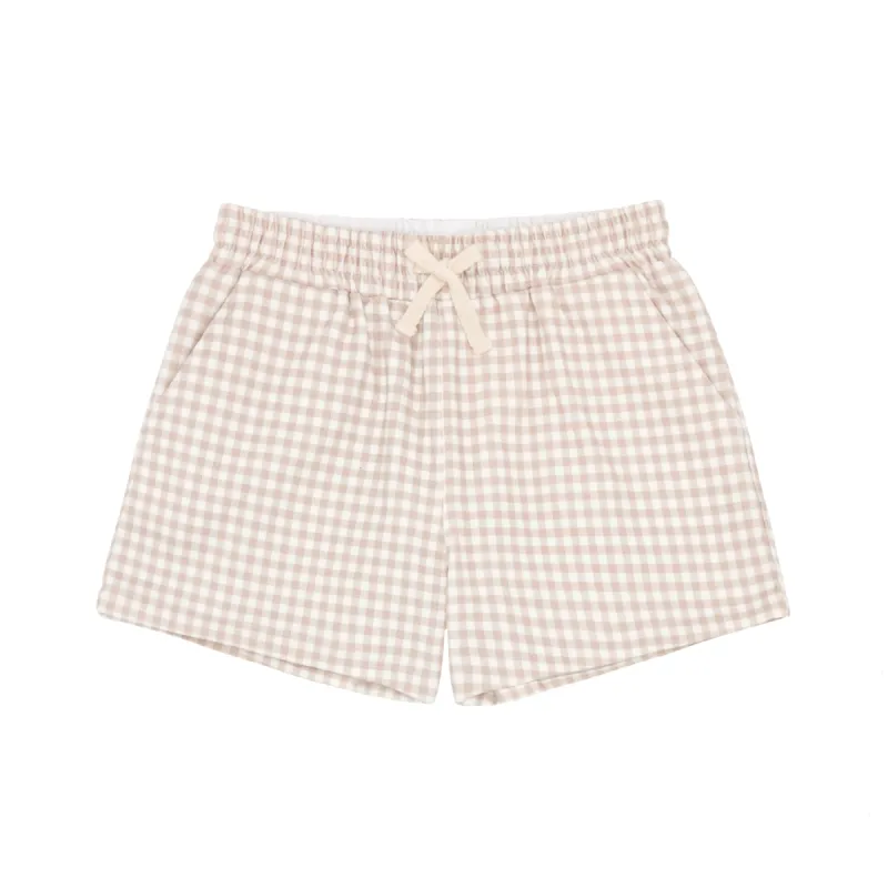 boys brown gingham ultra-soft twill short sold by minnow