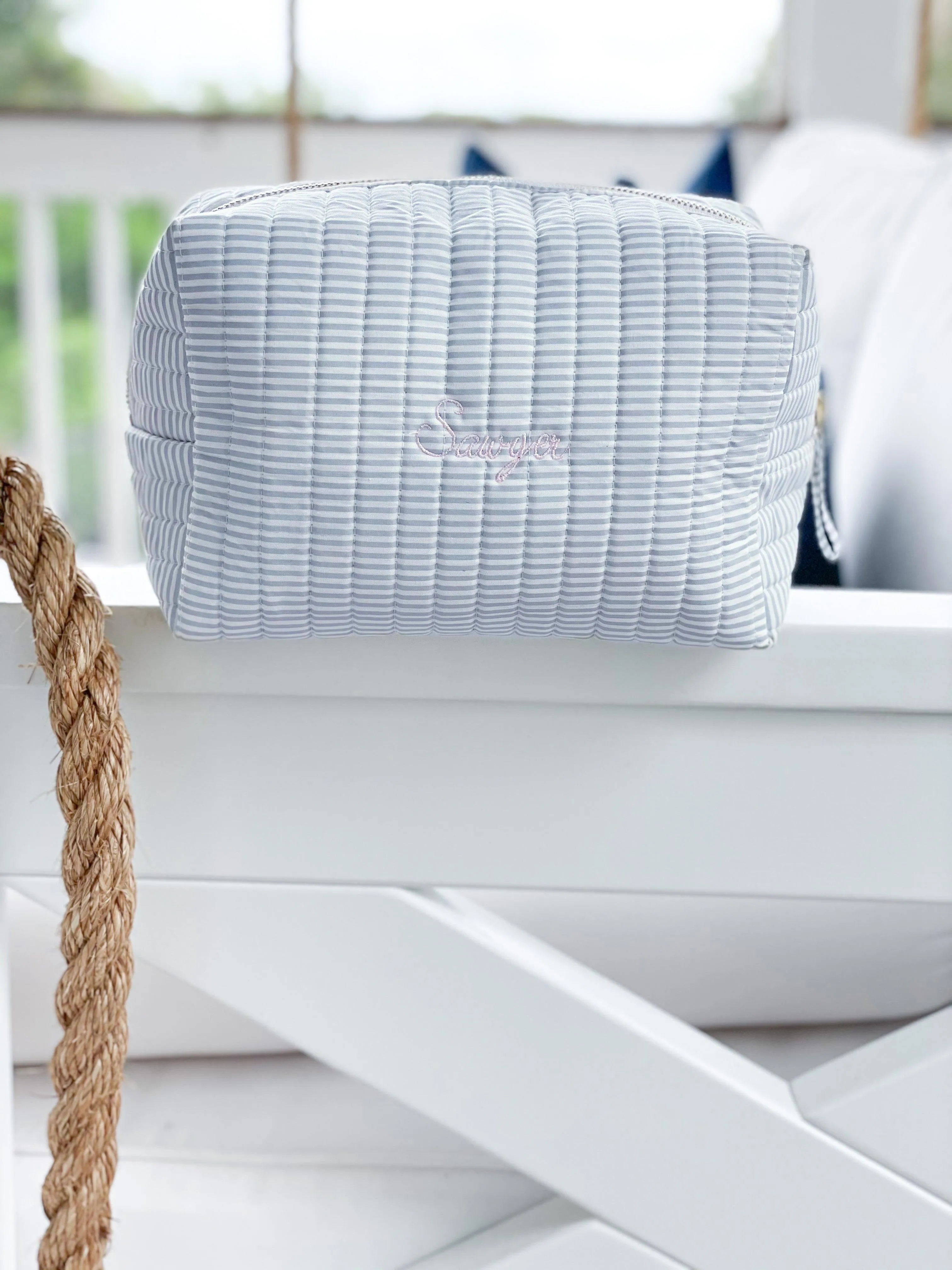 powder blue stripe interior coated travel pouch sold by minnow product image thumbnail 3