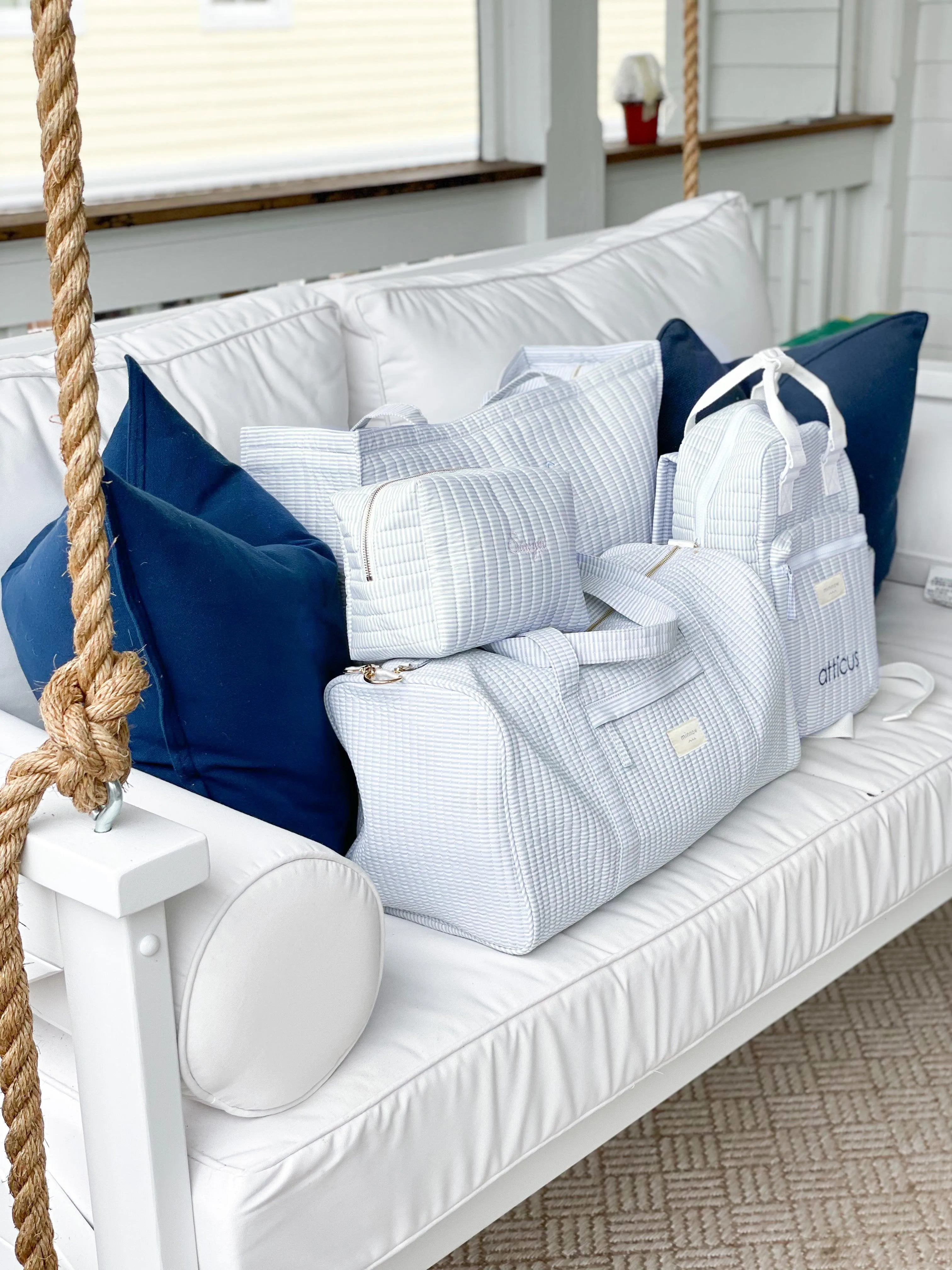 powder blue stripe interior coated travel pouch sold by minnow product image thumbnail 2