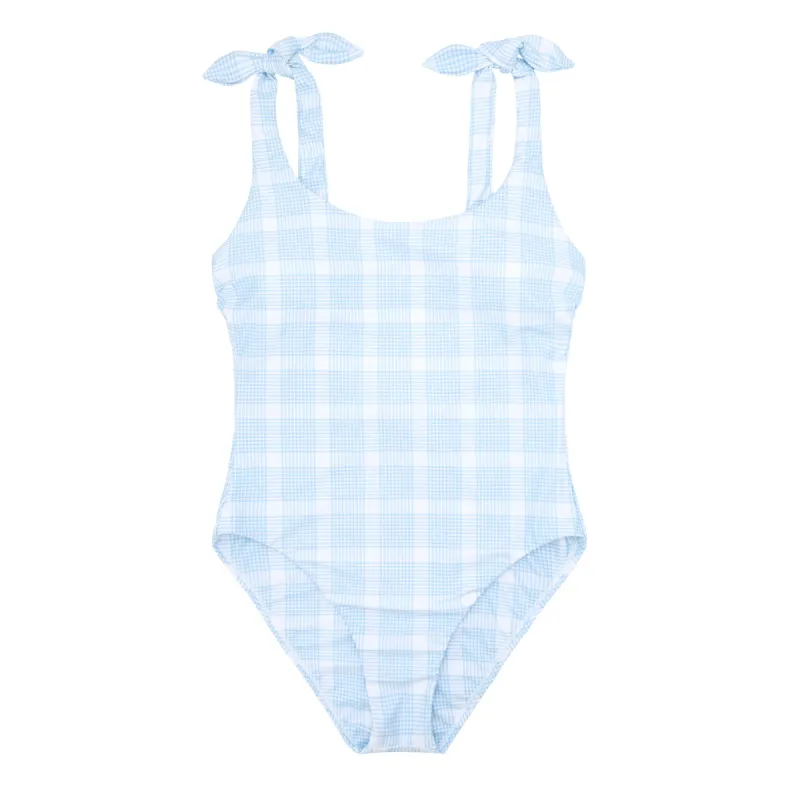 women's sunwashed plaid tie knot one piece sold by minnow