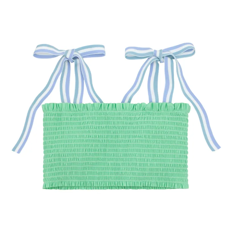 women's palm green smocked bikini top sold by minnow