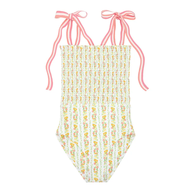women's linear citrus smocked one piece sold by minnow
