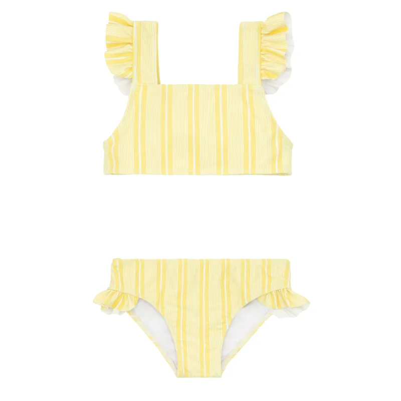 girls pineapple stripe ruffle tie-back bikini sold by minnow