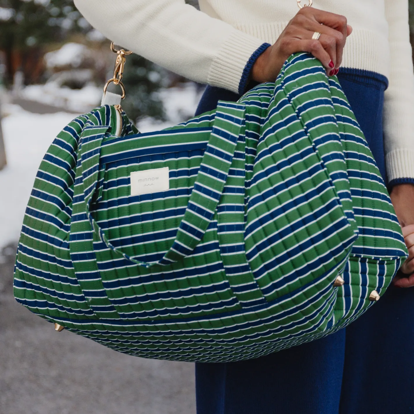 evergreen stripe weekender bag sold by minnow product image thumbnail 2