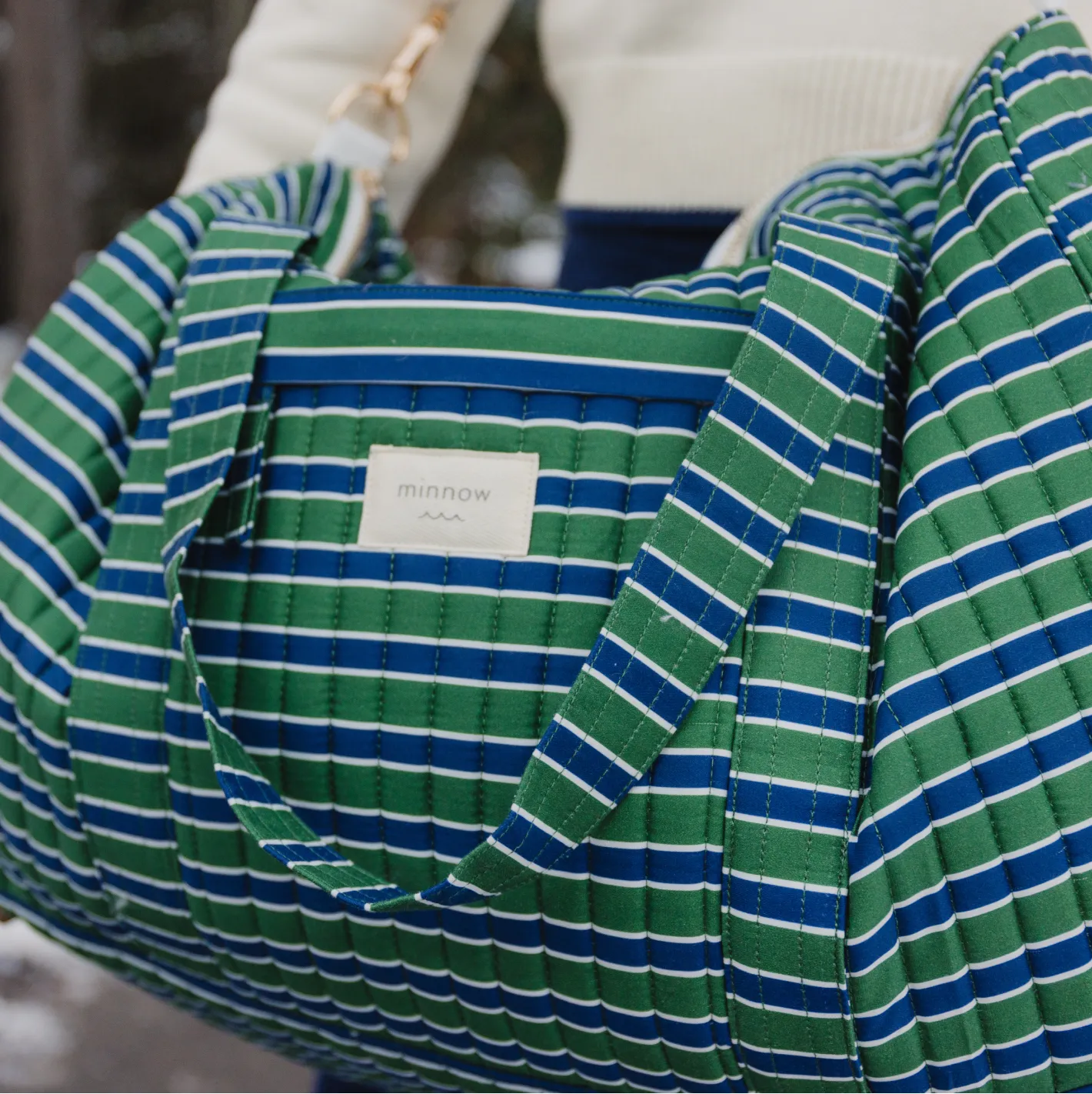 evergreen stripe weekender bag sold by minnow product image thumbnail 3