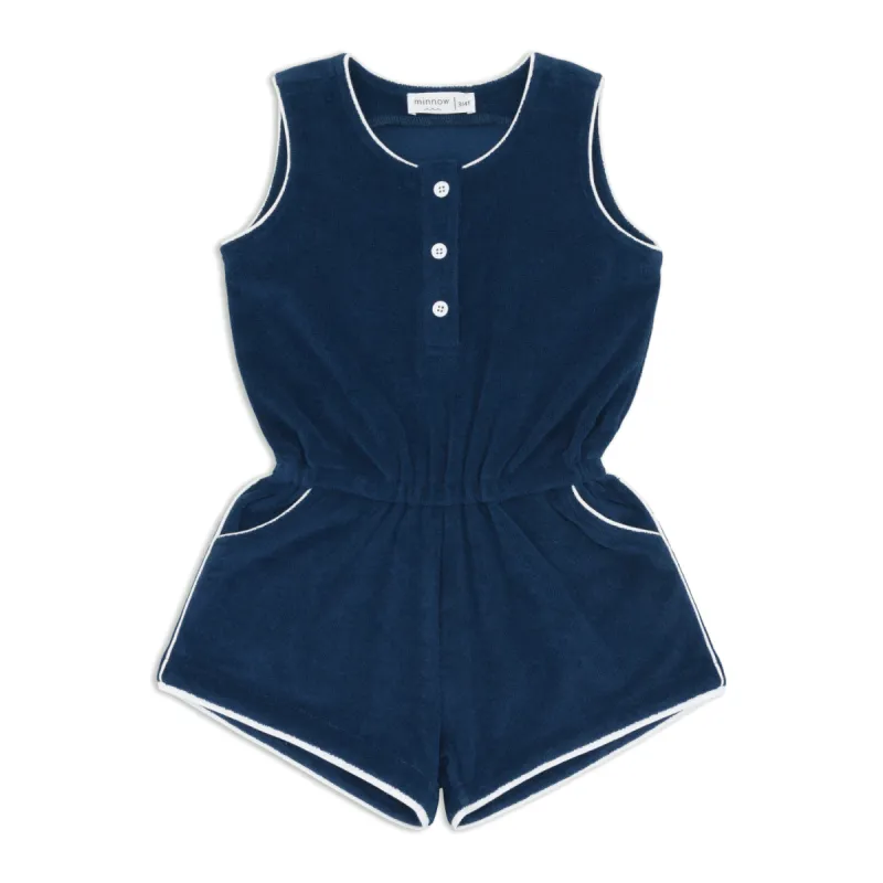 girls navy french terry romper sold by minnow