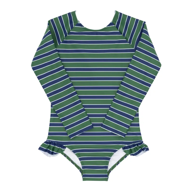 girls evergreen stripe rashguard one piece sold by minnow
