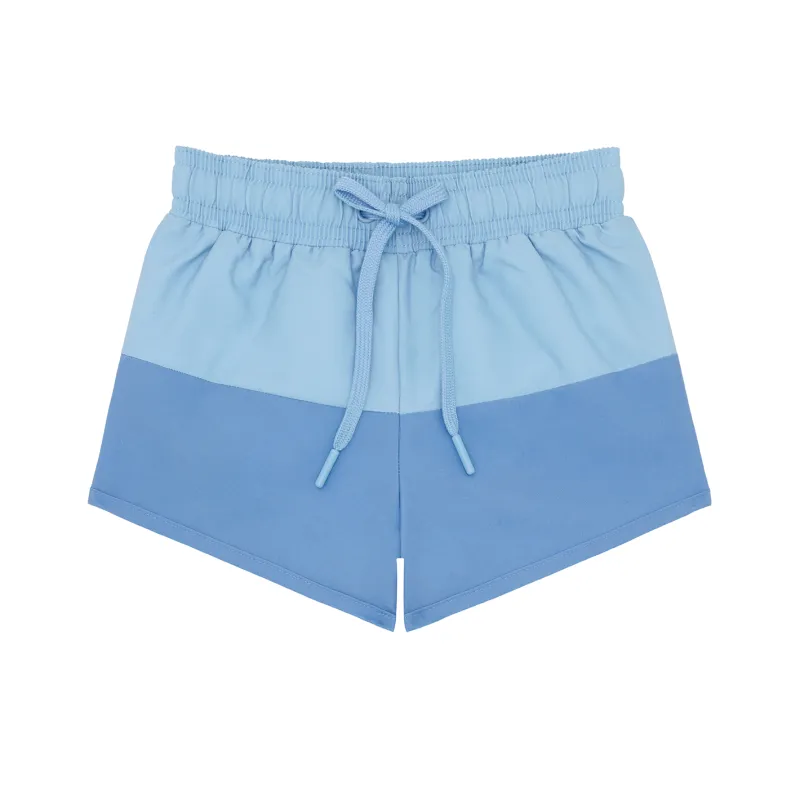 boys bermuda blue colorblock boardie sold by minnow