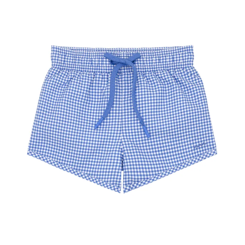 boys sky blue gingham boardie sold by minnow