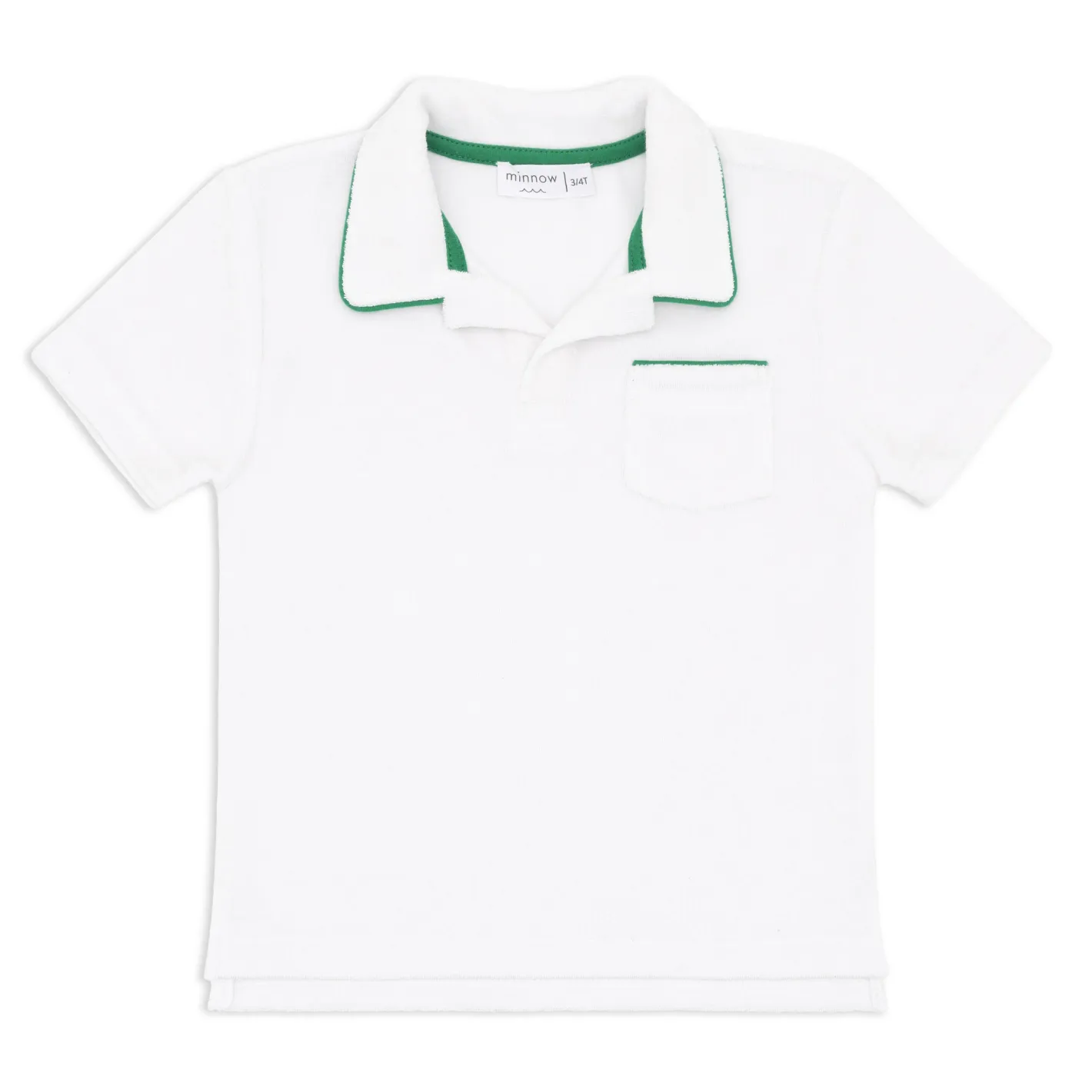 boys white french terry polo with bermuda green trim sold by minnow