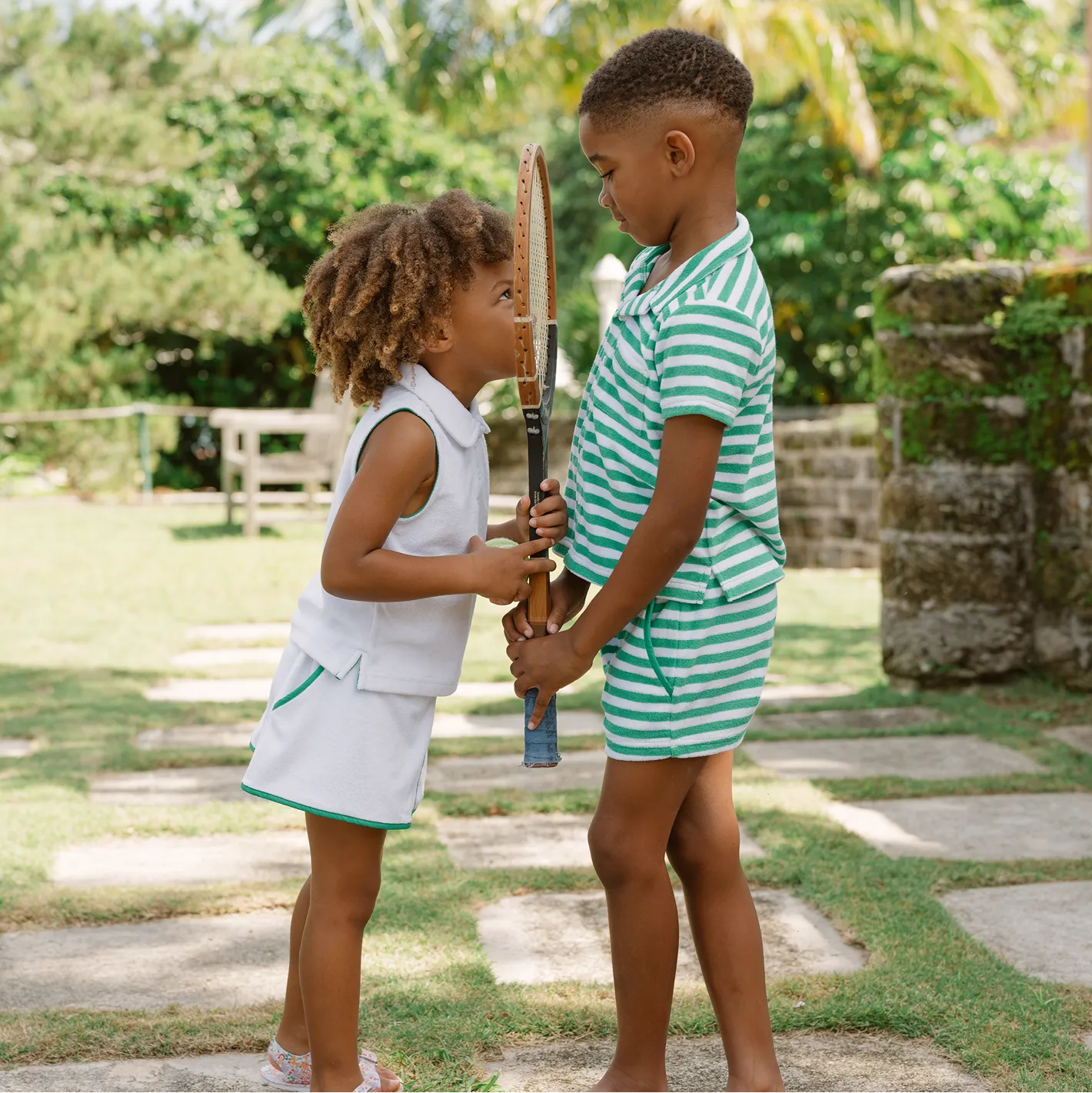 boys bermuda green stripe french terry button up sold by minnow product image thumbnail 2