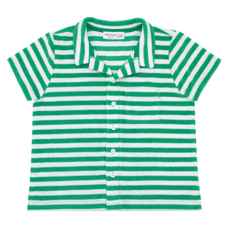 boys bermuda green stripe french terry button up sold by minnow