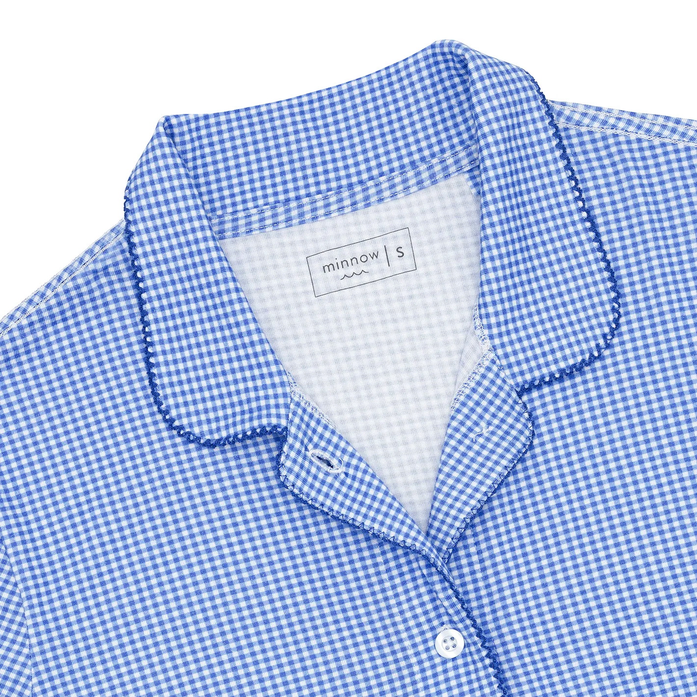 women's sky blue gingham collared shirt and short pima pajamas set sold by minnow product image thumbnail 5