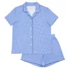women's sky blue gingham collared shirt and short pima pajamas set sold by minnow