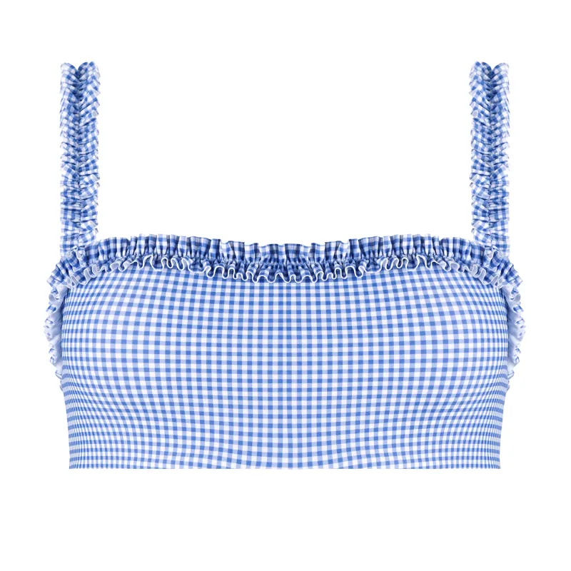 women's sky blue gingham bandeau bikini top sold by minnow