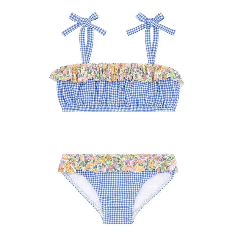 girls sky blue gingham bandeau tie strap bikini sold by minnow