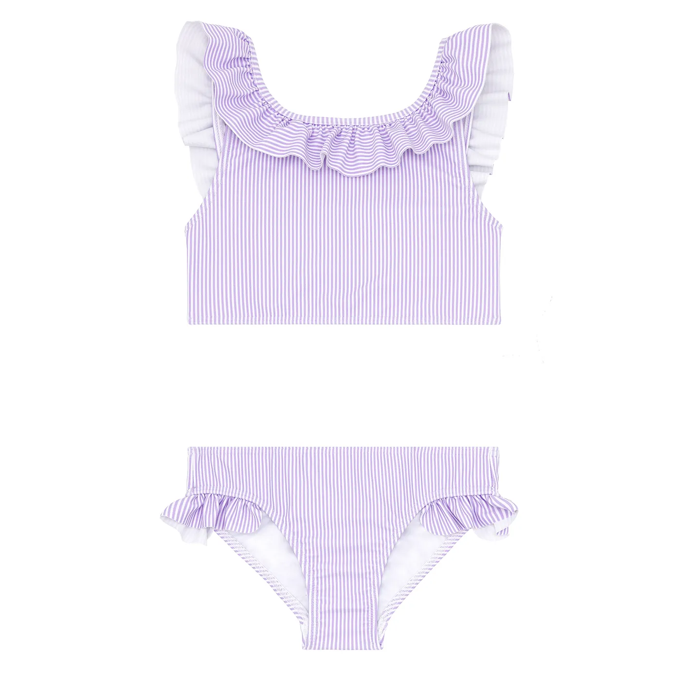 girls lavender stripe ruffle neck bikini sold by minnow