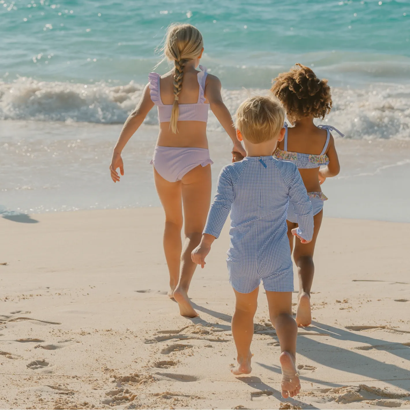 unisex sky blue gingham rashguard one piece sold by minnow product image thumbnail 3