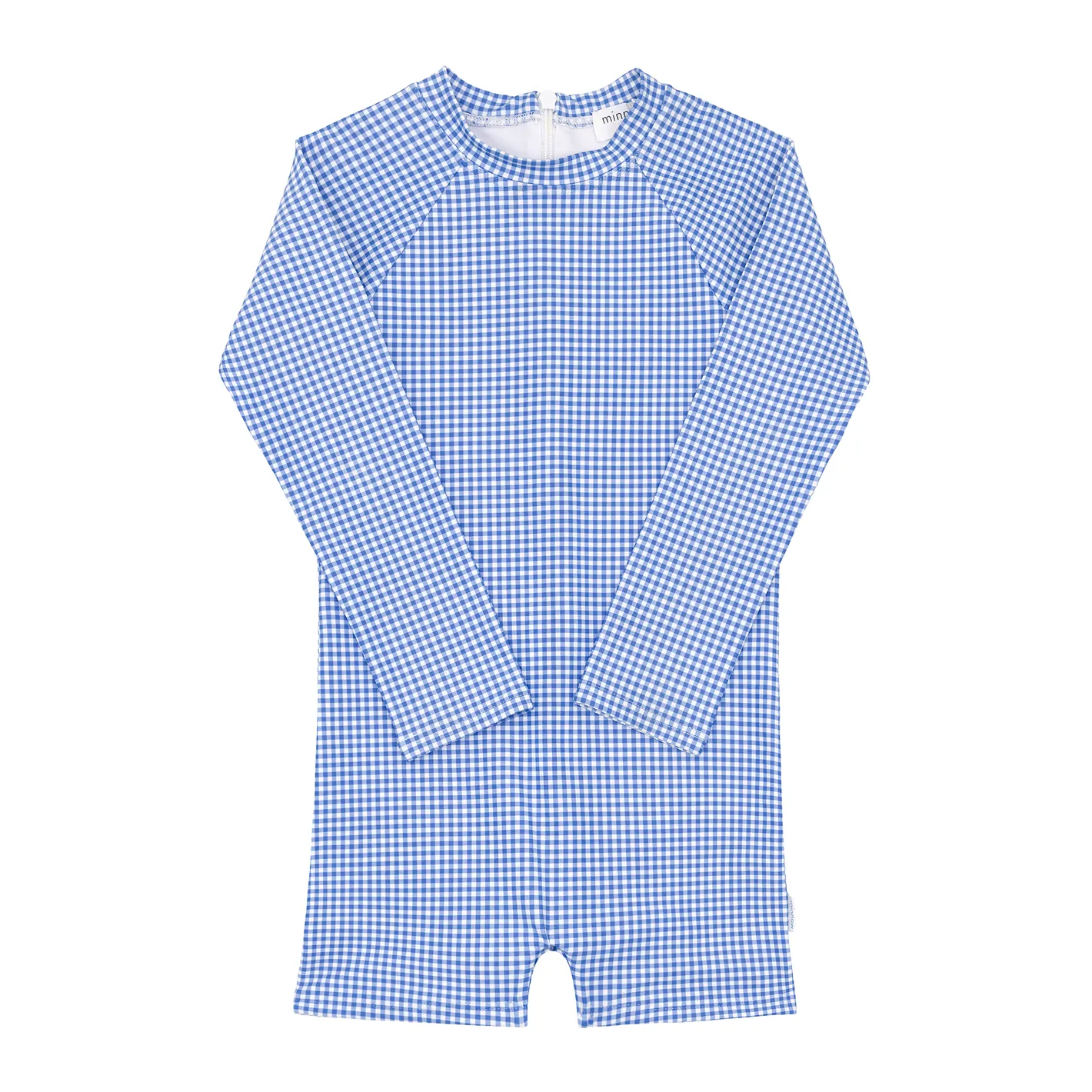 unisex sky blue gingham rashguard one piece sold by minnow