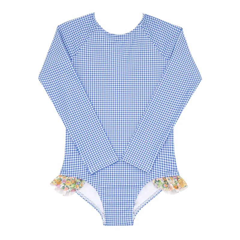 girls sky blue gingham rashguard one piece sold by minnow