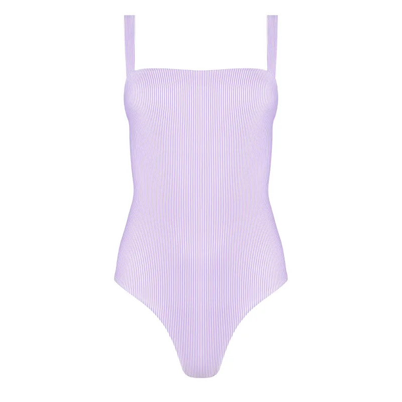 women’s lavender stripe low back one piece sold by minnow