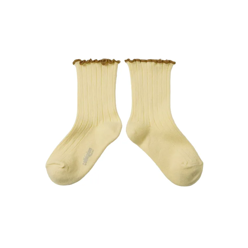 collegien delphine vanille lettuce trim ribbed socks sold by minnow