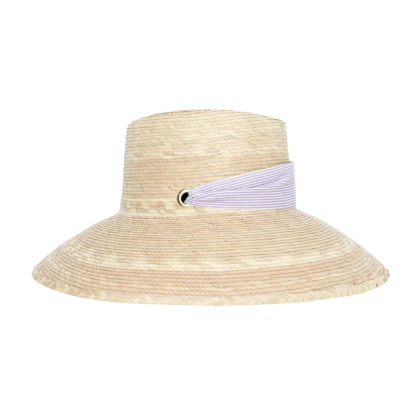 sarah bray bermuda womens wildflower sun hat with lavender stripe ribbon sold by minnow